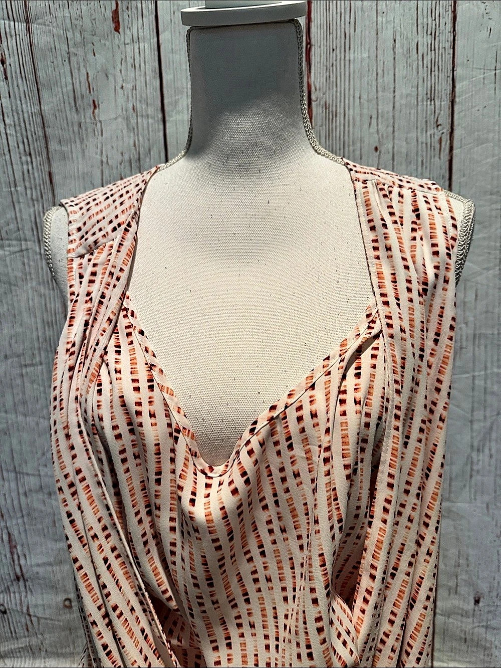 Stripe Sleeveless Draped Top White & Red